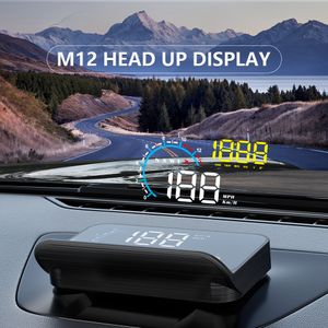 M12 novo GPS HUD CAR OBD2 Head -up Exibir GPS com Lens Hood HUD HUD Windshield Projector Sistema de alarme de tensão eletrônica