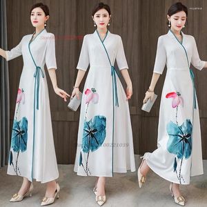 Vestido étnico 2024 Vestido vintage chinês aprimorado A-line Cheongsam FLOR NACIONAL PRIMEL