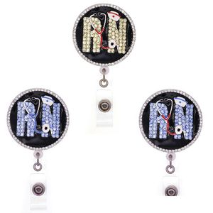 Nyckelringar 10 datorer/Lot Fashion Custom Crystal Rhinestone RN Stetoskop Infällbart medicinskt märke Holder Yoyo PL Recel Doktorer ID Namn DH7IO