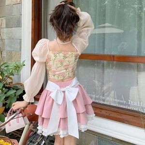 Women's Blouses Women Slim Floral Crop Tops Sweet Minimalist All-match Female Puff Sleeve French Style Cozy Spring Tender Uqtba