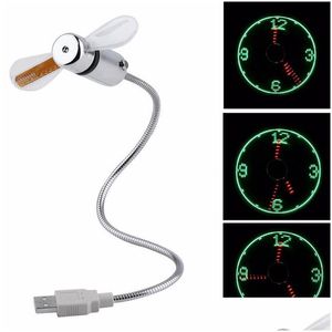 USB -prylar Mini Fan Portable Flexible Gooseneck LED -klocka Cool för bärbar dator anteckningsbok i realtid Display Dålig justerbar Drop Deliv OT8QX