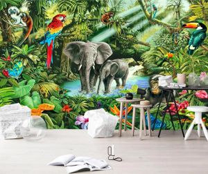 Hintergrundbilder Custom Südostasien Tropische Pflanzen Tierpo Wandgemälde für Wohnzimmer TV Sofa Hintergrund Tapete Affe Elefant
