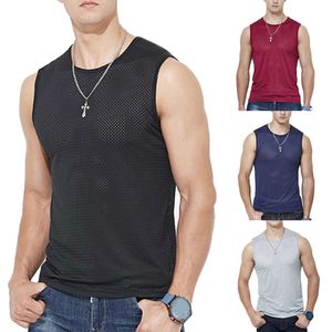 Summer Men Tank Tops Male Bodyshaper Fiess Mesh Breathable Singlets Undershirt Solid Color Quick-Drying Tees Sleeveless Shirts M525 6