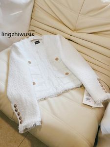 Женские куртки Lingzhiwusis белый короткий топ 2024 весенний французский элегантный элегантный верхний кисточник