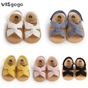 VISgogo Baby Girls Sandals Infant Newborn Bowknot Crib Summer Soft Sole Anti-Slip First Walking Shoes Prewalker L2405