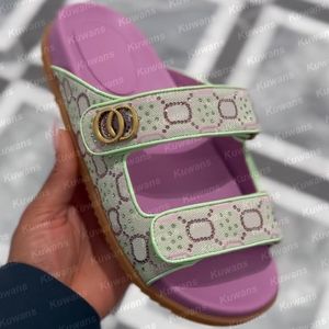 Designer Crystal Dad Sandalen mit zwei Riemen Frauen Plattform-Folien Denim Pantoffeln Double Beach Sommer Luxus Maultiere Leder wasserdicht Größe 35-42