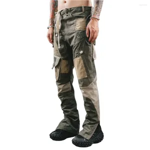 メンズパンツスタイルレトロ貨物アンティークファブリックパッチワーク3Dトリッピングズボンの男性のためのズボン