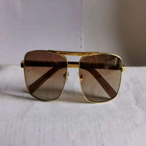 Klassisk fyrkantig attityd solglasögon för män metall guld ram brun lutningslins 59mm herrar vintage solglasögon uv400 prodection glasögon w 280J