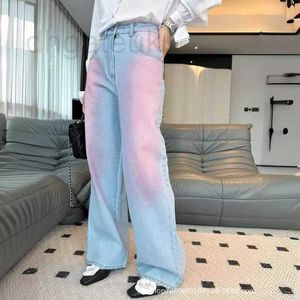 Women's Shorts designer brand Shenzhen High-end Clothing 24 Early Spring New Pink Blue Gradient High Waisted Straight Leg Wide Jeans for Women GW40