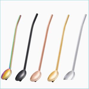 Colheres 304 Filtro de aço inoxidável St Summer Drinking Spoon Creative Coffee Misting Bar Tool Kitchen Tool 5 Cores Drop Deliver