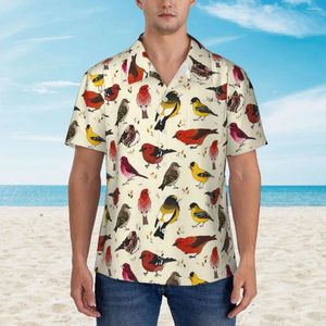 Мужские повседневные рубашки симпатичная птичья пляжная рубашка североамериканские зяблики гавайские гавайские блузки прохладный блузок с короткими рукавами Harajuku