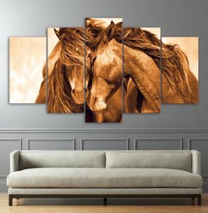 5 -teilige Leinwand rotes Pferdpaar Poster Moderne Leinwand Malmalbilder für Wohnzimmer 5412116