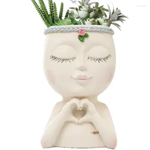Vasos girl plantador de cabeça panelas para plantas externas florpot suculento resina fofa suculenta cactus