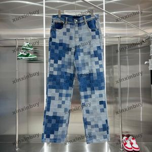 xinxinbuy Men women designer pant Chessboard grid mosaic sets letter jacquard denim Spring summer Casual pants Black blue green red Apricot XS-4XL