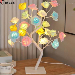 Table Lamps 24LED Lamp Rose Flower Tree USB Night Lights Christmas Decoration Gift For Kids Room Lighting Home