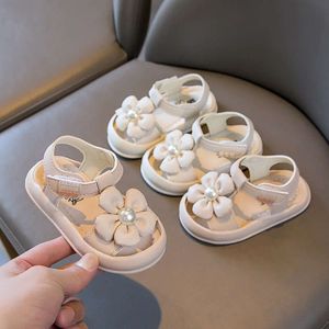 2023 Summer Cute Flower Pearl Soft Princess Girls Kids Beach Sandals Non-slip Comfortable Baby Toddler Shoes L2405