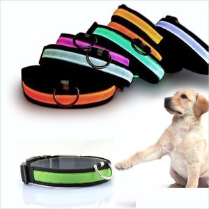 Hundhalsar LEASSHES LED NYLON PET COLLAR NATT SÄKERHETSLIGHT blinkande glöd liten koppel droppleverans hem trädgård leveranser dhgt8