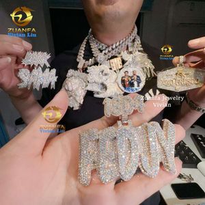 Anpassad 3D -bokstav halsband Namn D Färg VVS Moissanite Hip Hop Jewelry Sier Iced Out Diamond Pendant