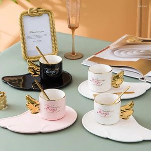 Cups Saucers Creative Wing Cup With Shape Plate Nordic Ceramic Coffee Tea Latte Saucer Set Home Office Drinkware Cute Birthday Gift