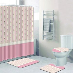 Tende per doccia carine uova vintage tenda floreale a strisce e tappeti set fiori fiori fiori fiori bouquet tappetini da bagno accessori Accessori