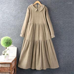 Casual Dresses Autumn And Winter Women Sweet Doll Collar Thick Corduroy Dress Loose