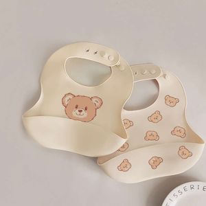 Cartoon Feeding for Baby Boys Girl 0-36M Waterproof Silicone Bib with Adjustable Button Infant Grade Drop Shipping L2405