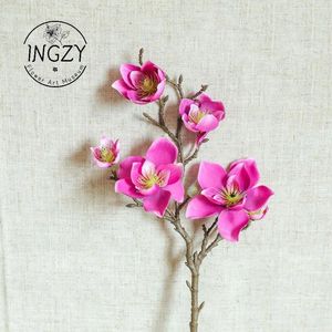 装飾的な花Ingzy人工歓迎サイン装飾模倣偽の花束ローズ1PCS7ヘッドカラー：ピンクの白い青緑の紫