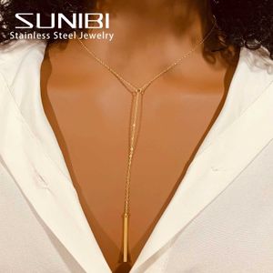 Hänghalsband Sunibi vertikala bar hänge halsband rostfritt stål enkel lång kedja minimum hänge halsband S2452599 S2452466
