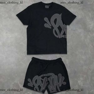 TRABALHO MENINOS SYNAWORLD Y2K TRAVO RATO Mens Hip Hop Print Oversized Sleeves Short Shorts Camisa Palnta de duas peças Roupas