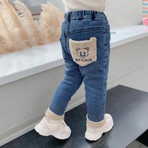 Hose Mädchen verdickte äußere Tragen lange Hosen Winterkleidung warme Kinder Jeans Baby Buobc