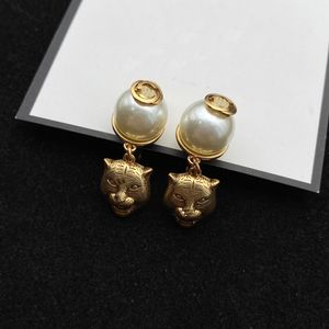 Designer senior sense fashion temperament collarbone Pearl tiger earrings Dangle earrings jewelry gift for women