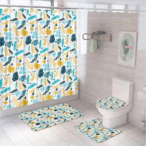 Shower Curtains Blue Stone Terrazzo Marble Curtain Sets Abstract Art Bathroom Screen Non-Slip Bath Mat Pedestal Rug Toilet Cover