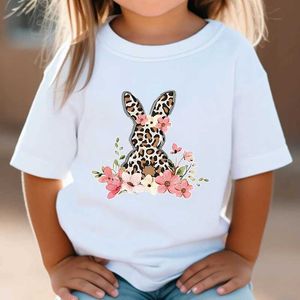 T-shirt T-shirt di coniglio di Pasqua Nuovi bambini T-shirt della festa di Pasqua Leopard Bunny Top Of The Line T-shirt Boys and Girls Carunone Rabbit T-shirt D240525