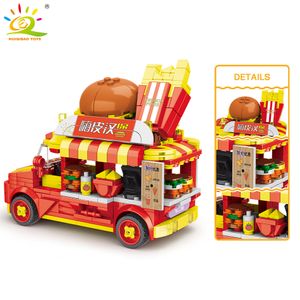 Huiqibao City utflykt Bussburger Shop Ice Cream Car Building Blocks Food Street View Butik Arkitektur Bricks Toy for Children