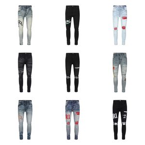 Fashion Amirr Mens jeans abbigliamento designer pantaloni da uomo azzurro slim denim dritte motociclista buco hip hop jeans uomini 03