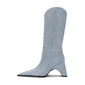 2024 lady leather sheepskin Martin Boots special-shaped chunky Med heels Knight women Knee-High booties pillage toes long knee Jean Denim wedding shoes siz 34-44