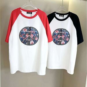 Men's T-shirts Chinese Style Button Up Short Sleeved T-shirt Contrasting Patchwork Sleeves for a Relaxed Slimming Look in 2024