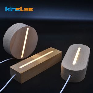 Beech Wooden LED Lamp Base with USB Cable Switch Simple For 3D Acrylic Board DIY Night Light Christmas Wood Gifts Accessories