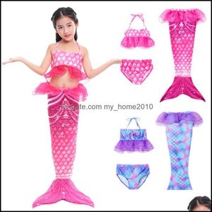 Çocuk mayo kızları mayo 3pcs deniz kızı kuyruk çocuklar yüzmek havuz mayo prenses plaj bikini parti cosplay kostümleri 127 damik