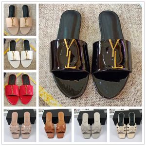 Designer Selppers Sandálias de luxo lâminas de moda plana Patente de couro deslizante preto branco vermelho rosa Borgonha Brown Sapato casual Mulheres Lady Flip Scuffs