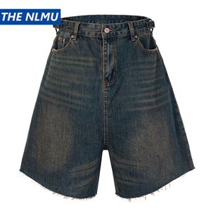 Wide Leg Vintage Jeans Short Men Summer Loose Casual Blue Denim Pants Retro Y2K Shorts 240520
