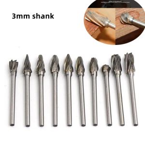 1 st 3x6mm Carbide Rotary File Tungsten Steel Milling Cutter Metal Träbearbetning Malning Poleringslipande huvud Dremel Tillbehör