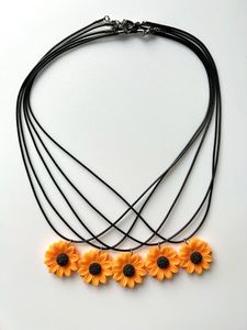 Mode solros choker halsband för kvinnor söt blomma pärlhänge dam flickor fest smycken tillbehör charm gåva 240511