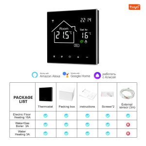 Tuya WiFi Smart Thermostat LCD Display Touch Screen for Electric Floor Heating Water/Gas Boiler Temperature Remote Controller