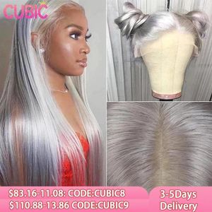 13x4 Glueless Sliver Grey Colored Straight Lace Front Human Hair Wigs HD Transparent Frontal Wig Pre Plucked