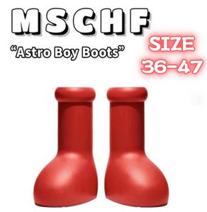 Kne High Big Red Boots OG Astro Boy Cartoon Boot FashionBoots Män kvinnor Rainboots Fantasy Mens Womens Shoes Into Real Life Round Toe Smooth Rubber Eva Shoe3534931