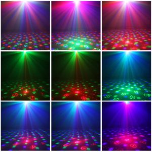 Disco Lights RGB Mini DJ Laser Projector Sound Party Moving Head Strobe Lamp LED Stage Fireworks Lighting Show Fog Machine Beam