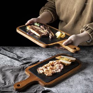 Тарелки в японском стиле деревянный лоток гладкий диск Текстура натуральная порция