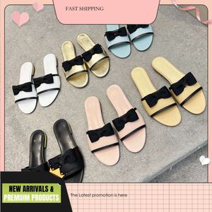 Camellia Flower Designer Slippers Bowknot Fashion Italy Luxury Slides Sandals for Womens Ladies Youth Summer Sliders Shoes Flat Leather Mules Hots