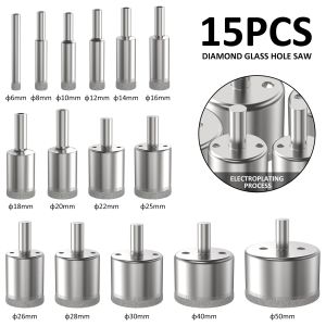 15st Diamonds Drill Bits 6-50mm Sturdy Tile Hole Saw Diamond Hole Saw Kit Glass Hole Cutter Set Hållbar porslinskakelöppnare